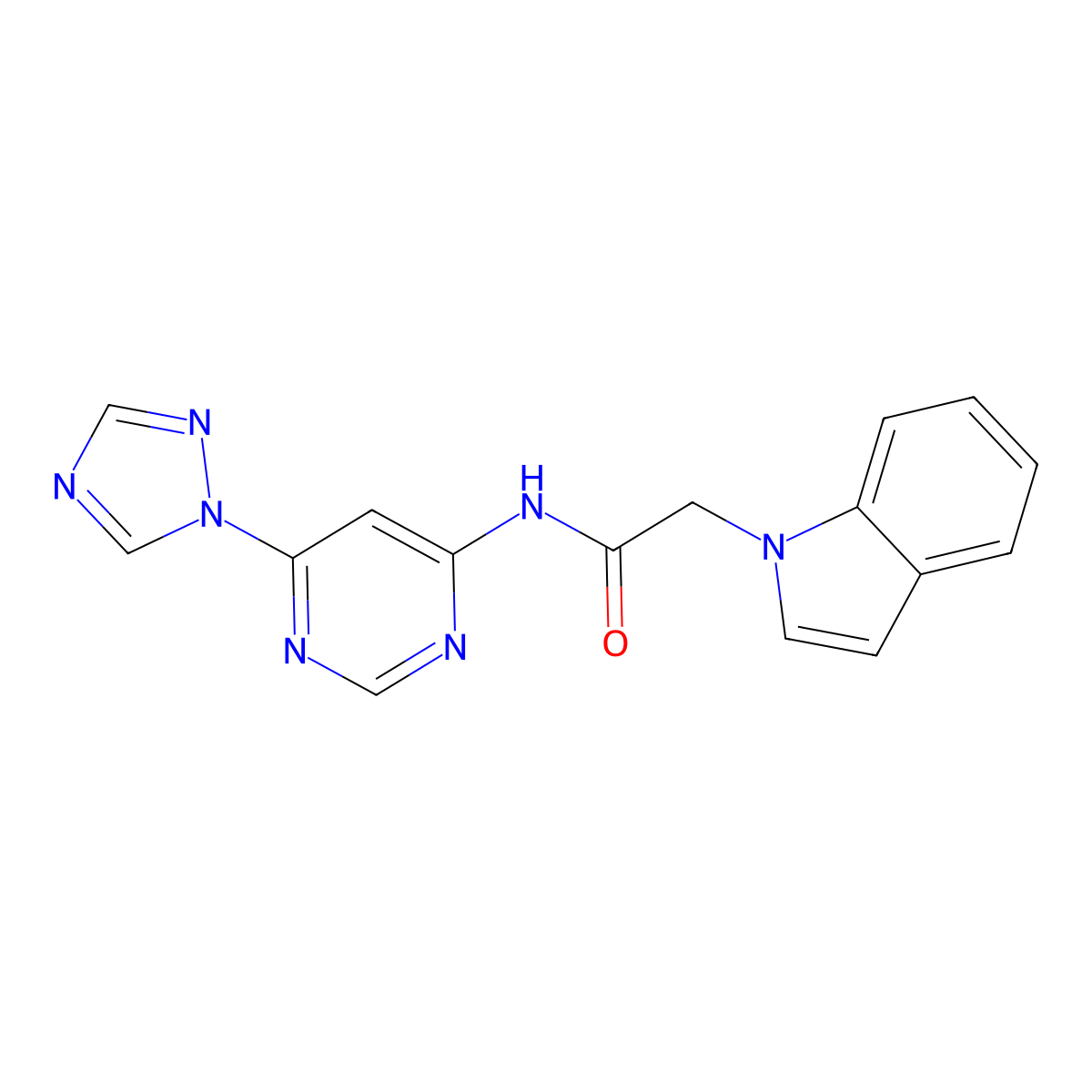 N-(6-(1H-1,2,4-triazol-1-yl)pyrimidin-4-yl)-2-(1H-indol-1-yl)acetamide molecular structure, CAS 1448075-88-4