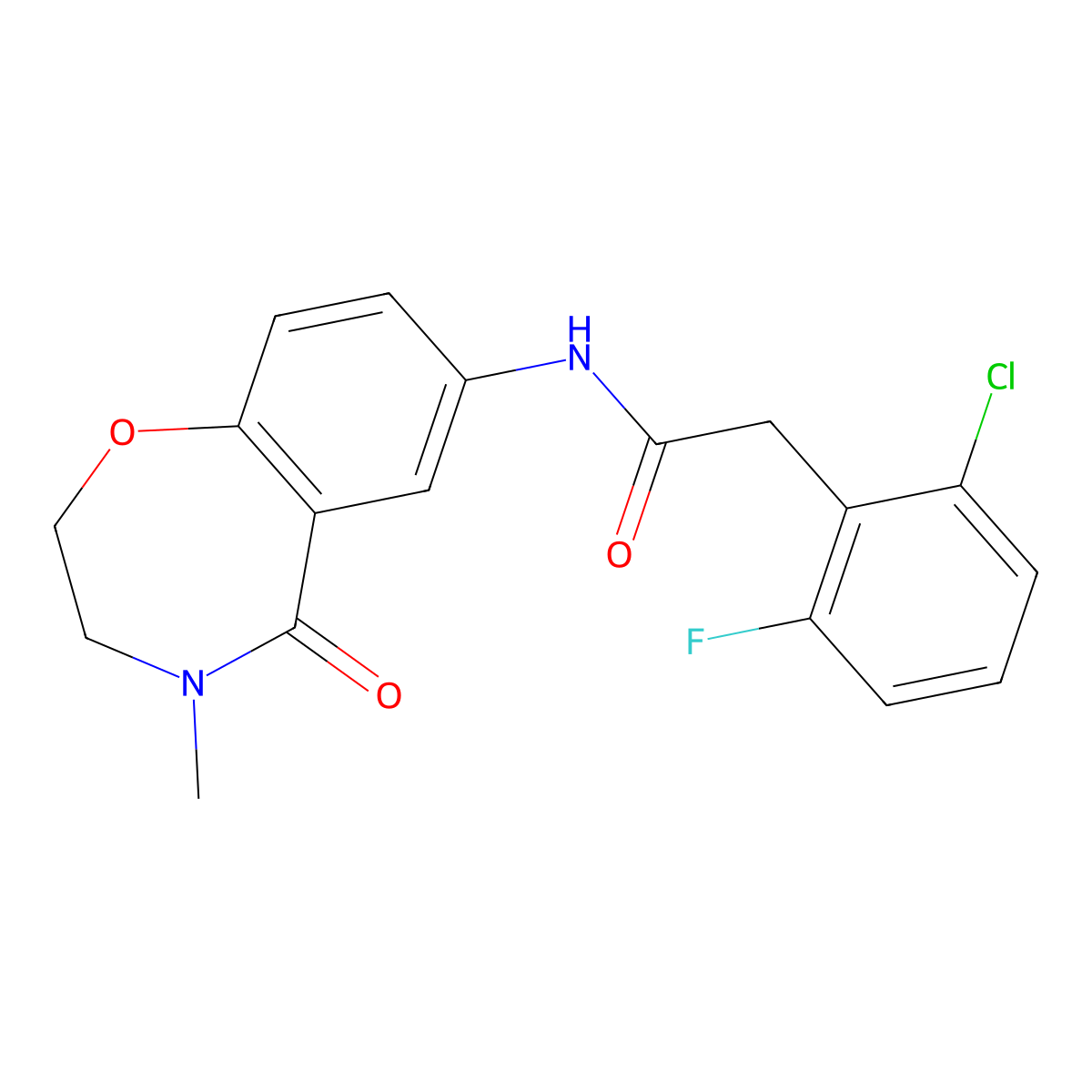 2-(2-chloro-6-fluorophenyl)-N-(4-methyl-5-oxo-2,3,4,5-tetrahydrobenzo[f][1,4]oxazepin-7-yl)acetamide molecular structure, CAS 1448075-89-5