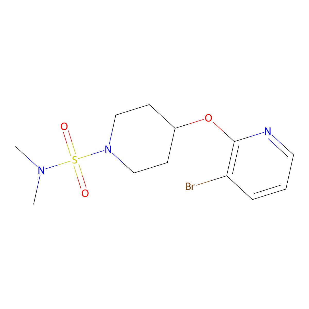 4-((3-bromopyridin-2-yl)oxy)-N,N-dimethylpiperidine-1-sulfonamide molecular structure, CAS 1448075-90-8