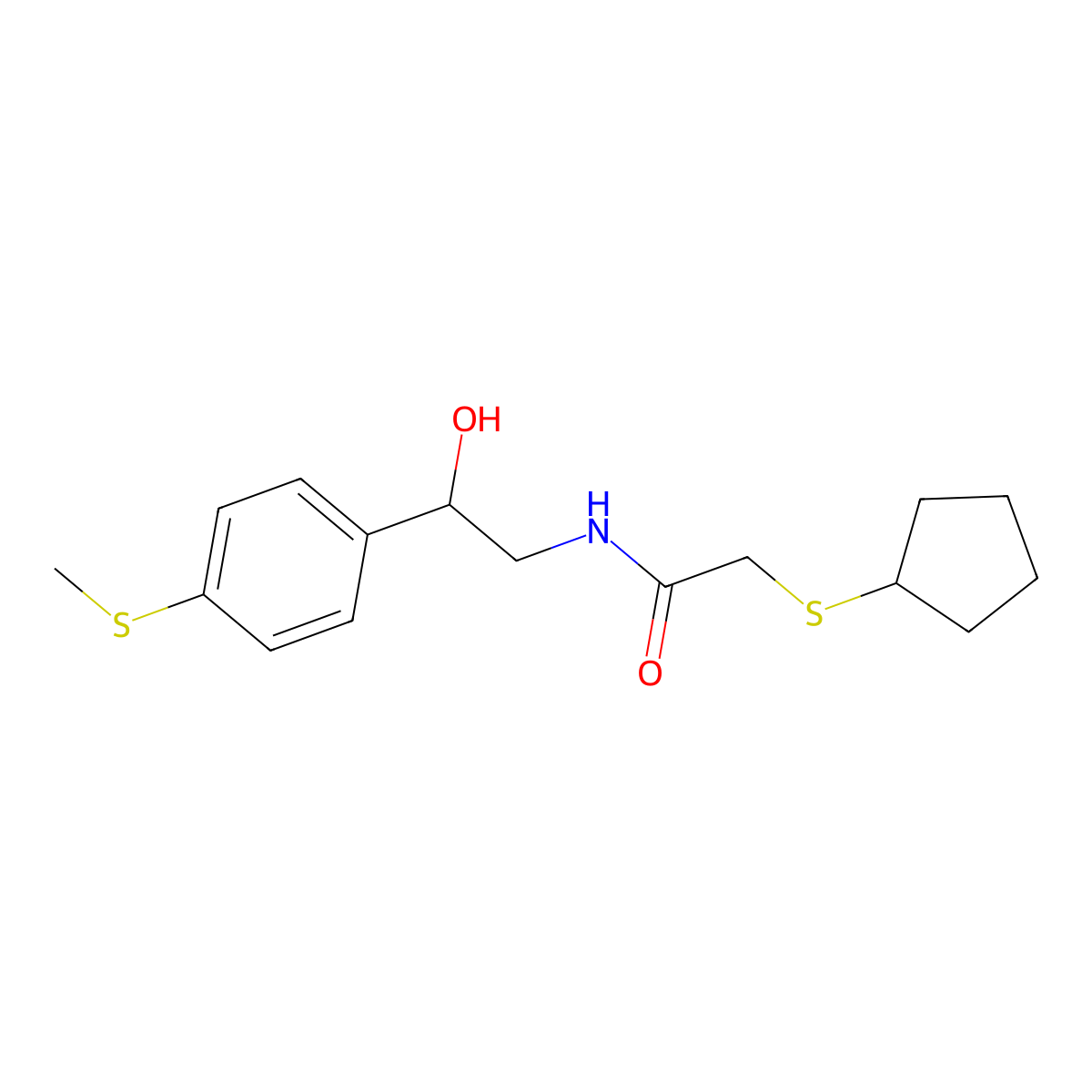 2-(cyclopentylthio)-N-(2-hydroxy-2-(4-(methylthio)phenyl)ethyl)acetamide molecular structure, CAS 1448075-91-9