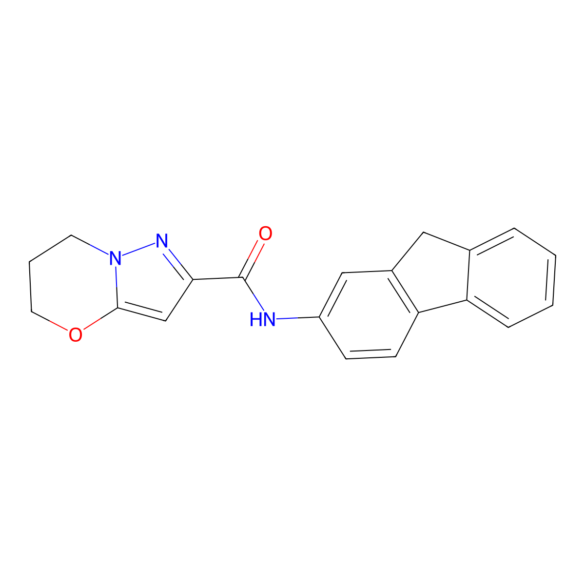 N-(9H-fluoren-2-yl)-6,7-dihydro-5H-pyrazolo[5,1-b][1,3]oxazine-2-carboxamide molecular structure, CAS 1448075-92-0