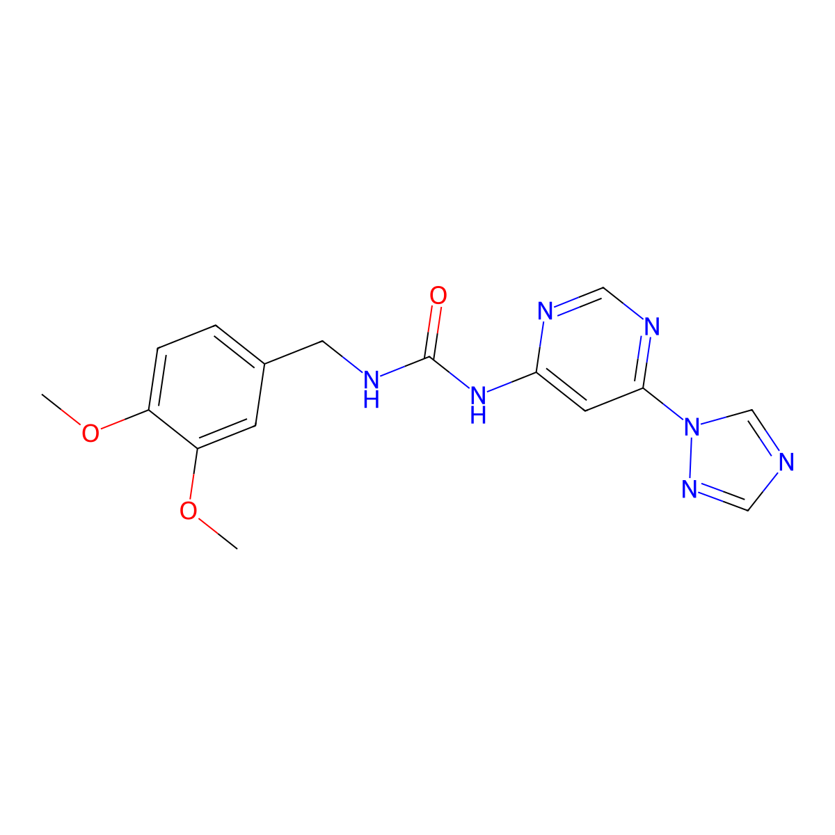 1-(6-(1H-1,2,4-triazol-1-yl)pyrimidin-4-yl)-3-(3,4-dimethoxybenzyl)urea molecular structure, CAS 1448075-96-4