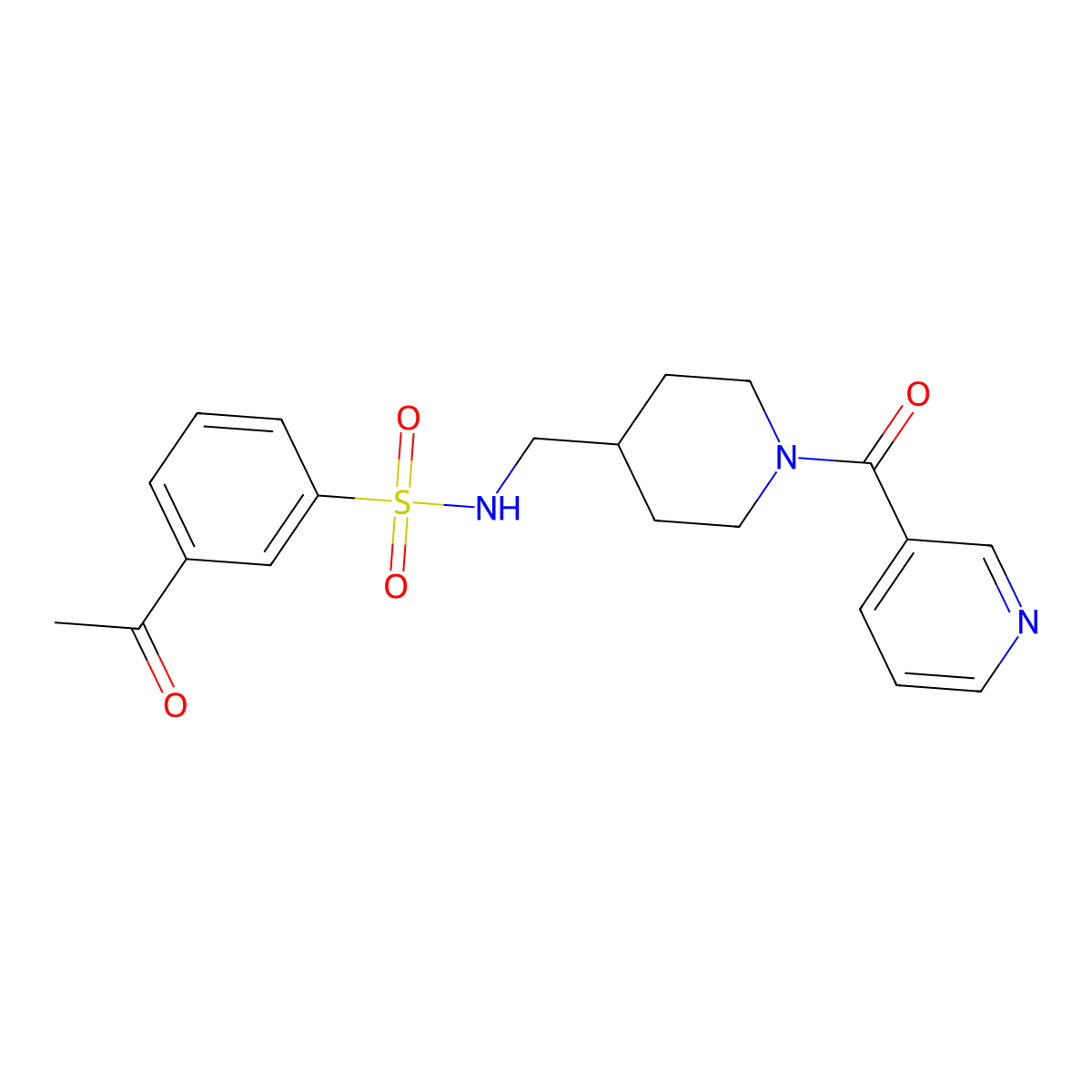 3-acetyl-N-((1-nicotinoylpiperidin-4-yl)methyl)benzenesulfonamide molecular structure, CAS 1448076-01-4