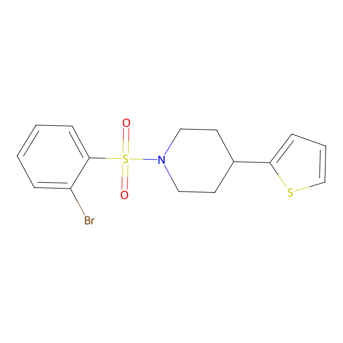 1-((2-Bromophenyl)sulfonyl)-4-(thiophen-2-yl)piperidine molecular structure, CAS 1448076-03-6