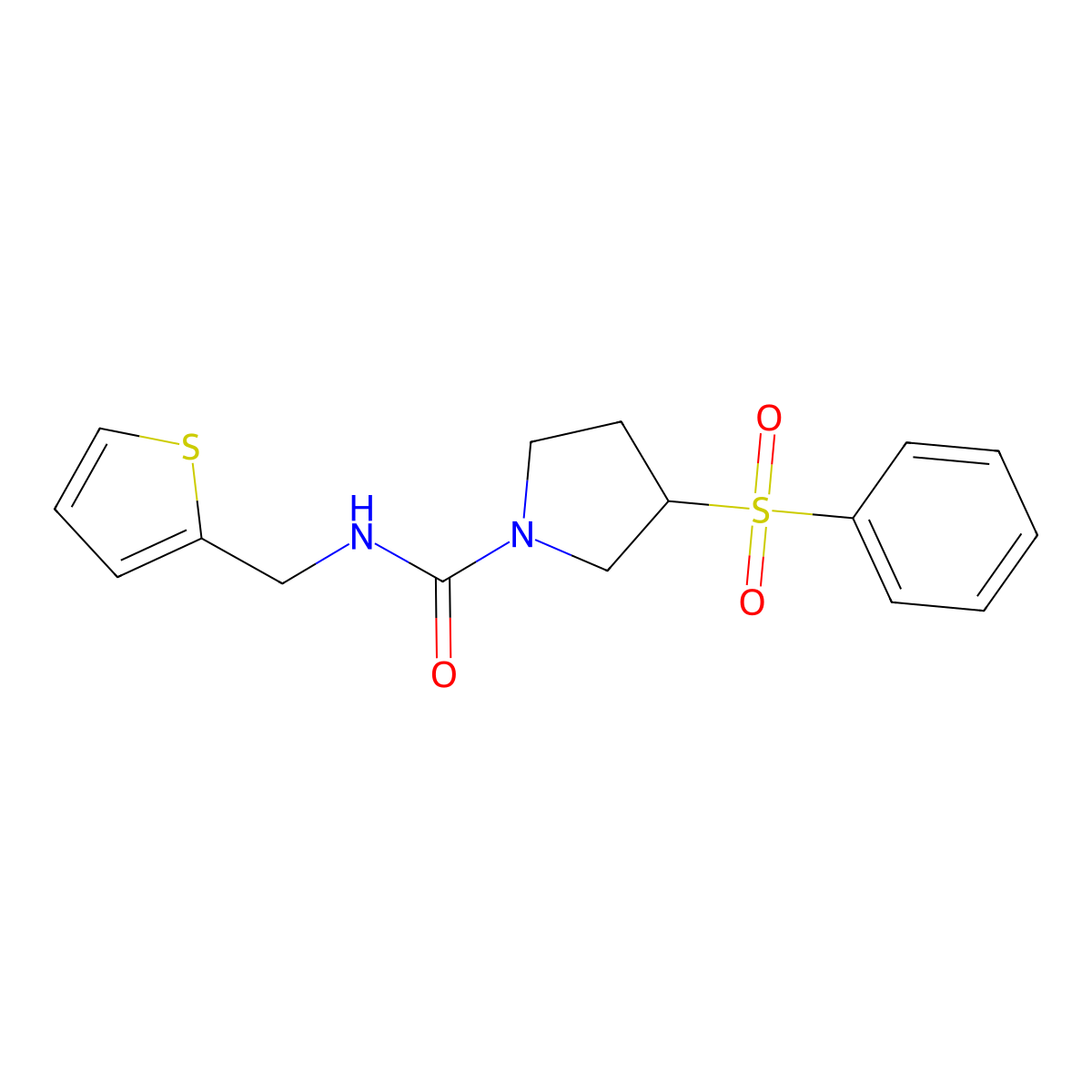 3-(phenylsulfonyl)-N-(thiophen-2-ylmethyl)pyrrolidine-1-carboxamide molecular structure, CAS 1448076-04-7