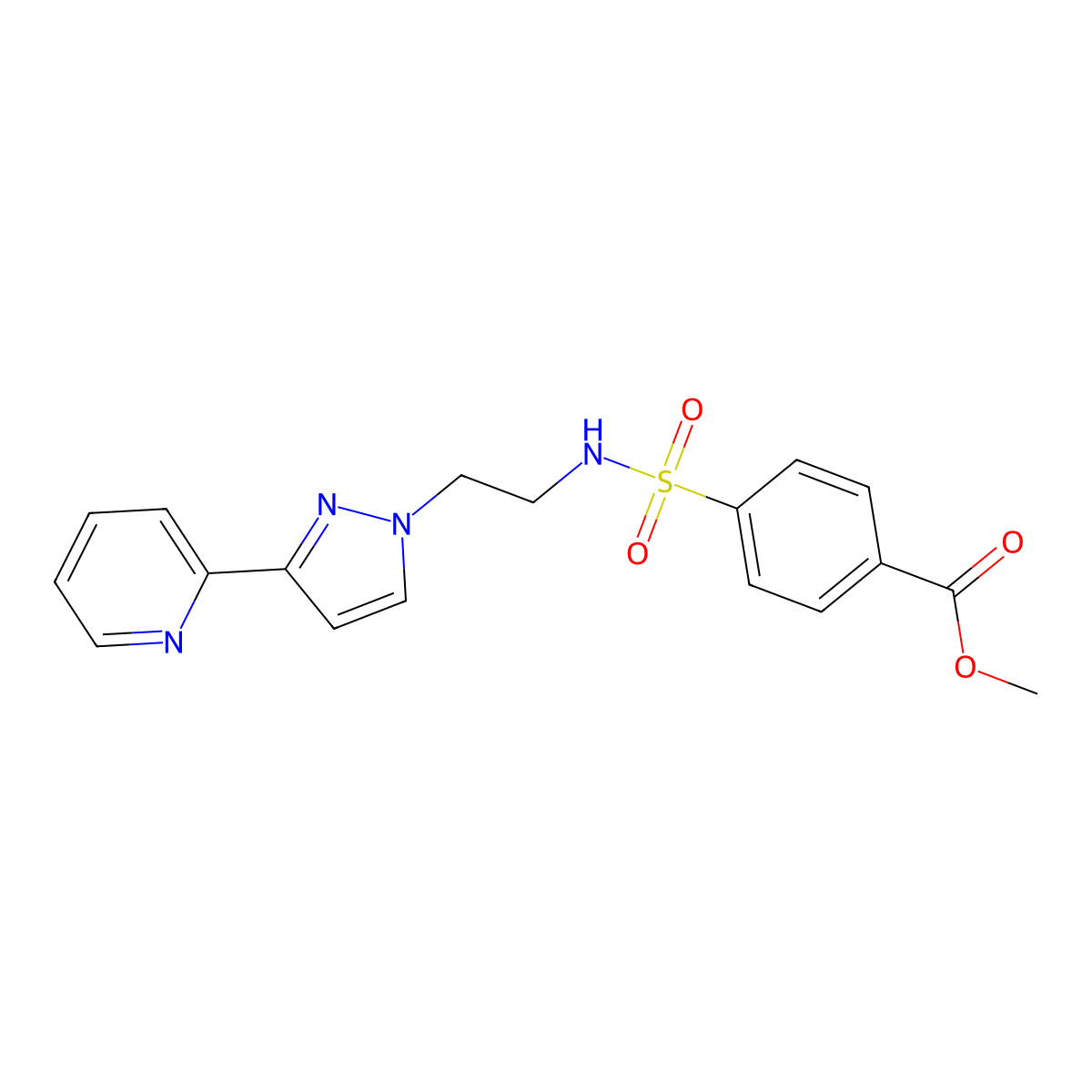 methyl 4-(N-(2-(3-(pyridin-2-yl)-1H-pyrazol-1-yl)ethyl)sulfamoyl)benzoate molecular structure, CAS 1448076-06-9