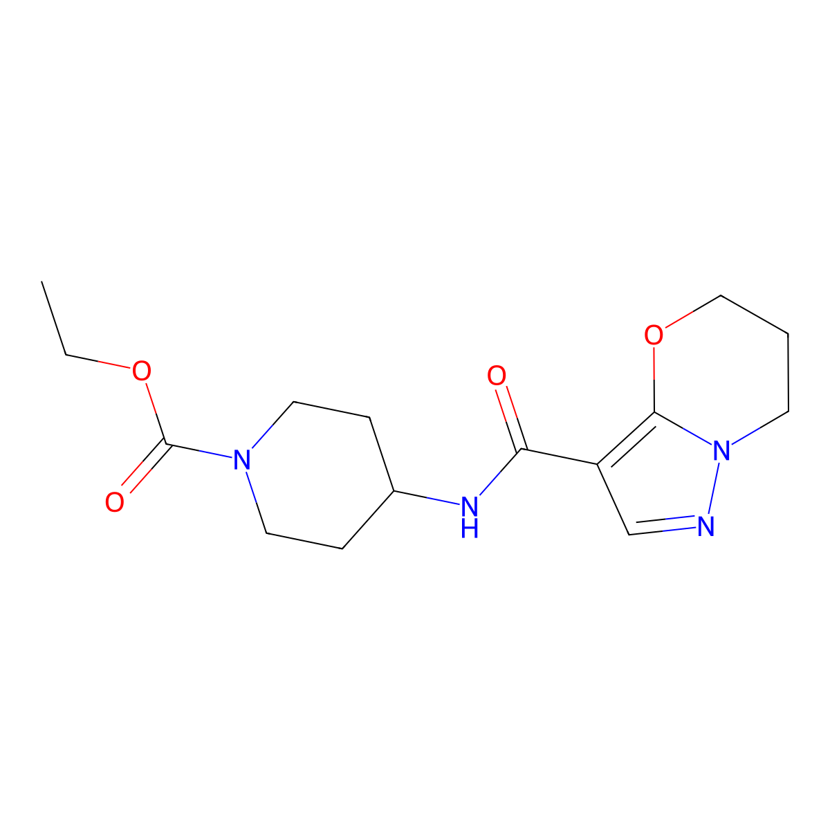 ethyl 4-(6,7-dihydro-5H-pyrazolo[5,1-b][1,3]oxazine-3-carboxamido)piperidine-1-carboxylate molecular structure, CAS 1448076-13-8