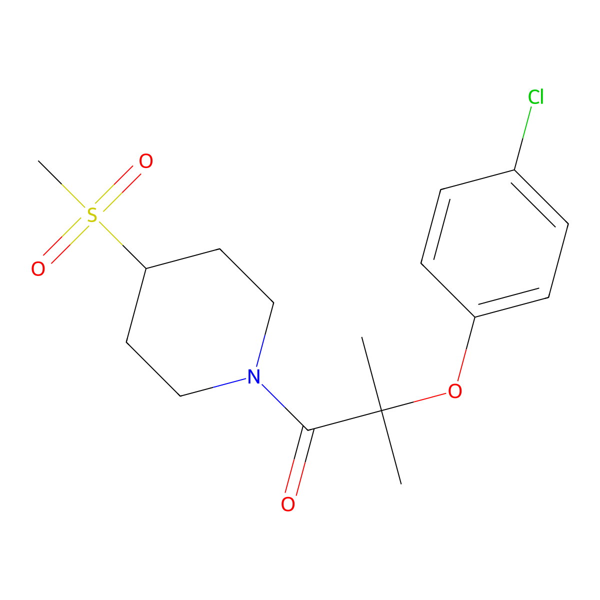 2-(4-Chlorophenoxy)-2-methyl-1-(4-(methylsulfonyl)piperidin-1-yl)propan-1-one molecular structure, CAS 1448076-22-9