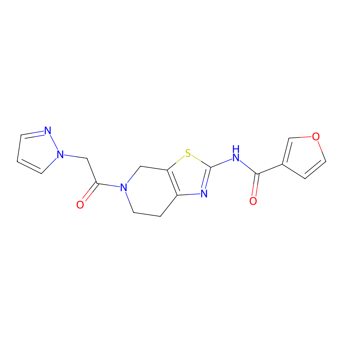 N-(5-(2-(1H-pyrazol-1-yl)acetyl)-4,5,6,7-tetrahydrothiazolo[5,4-c]pyridin-2-yl)furan-3-carboxamide molecular structure, CAS 1448076-27-4