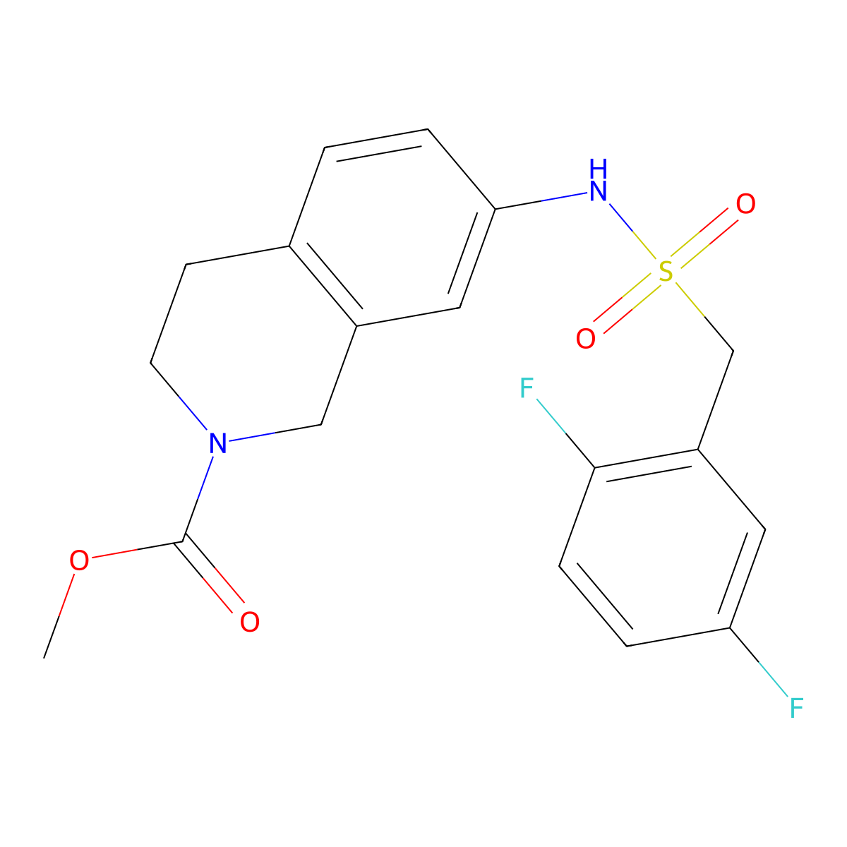 methyl 7-((2,5-difluorophenyl)methylsulfonamido)-3,4-dihydroisoquinoline-2(1H)-carboxylate molecular structure, CAS 1448076-29-6