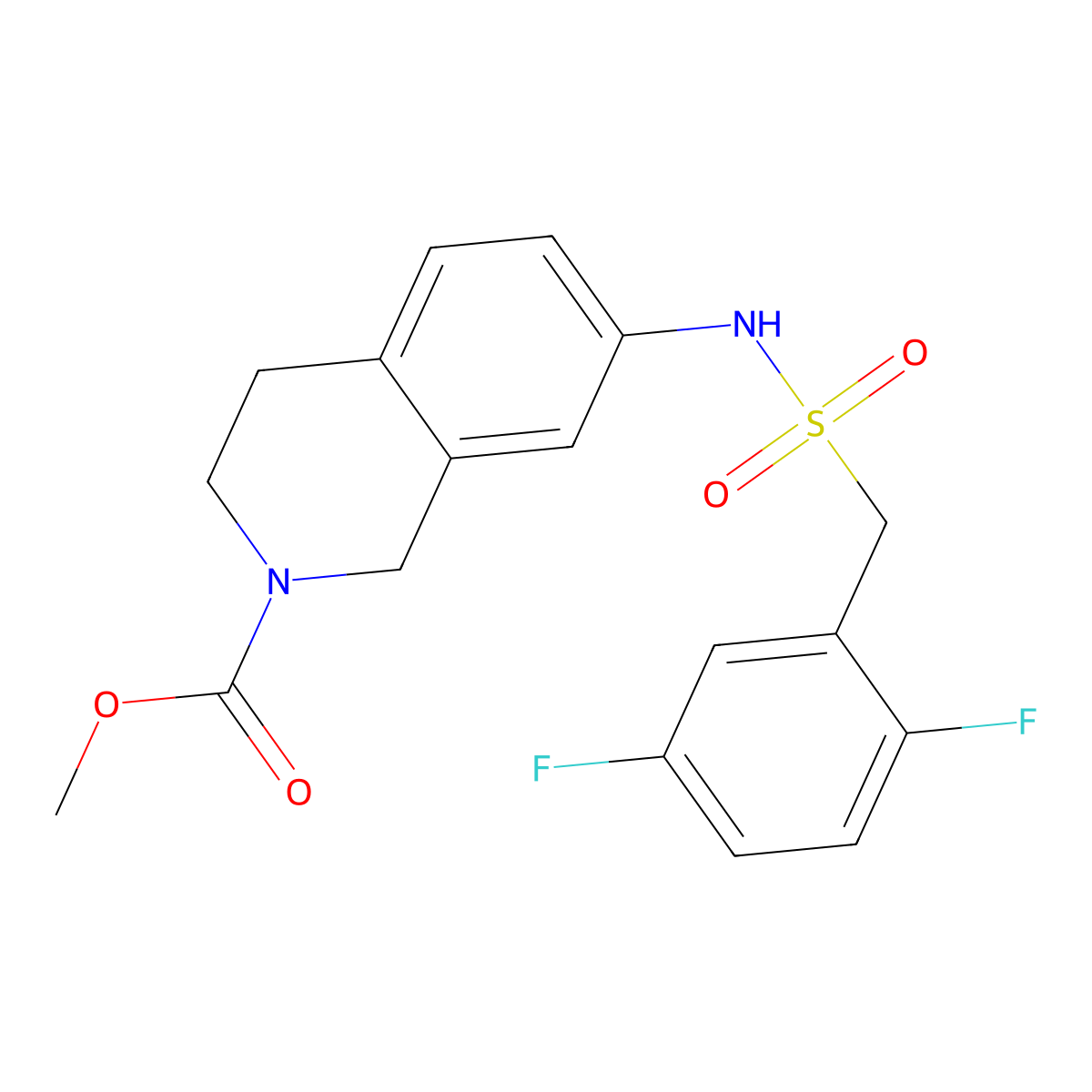 methyl 7-((2,5-difluorophenyl)methylsulfonamido)-3,4-dihydroisoquinoline-2(1H)-carboxylate molecular structure, CAS 1448076-29-6