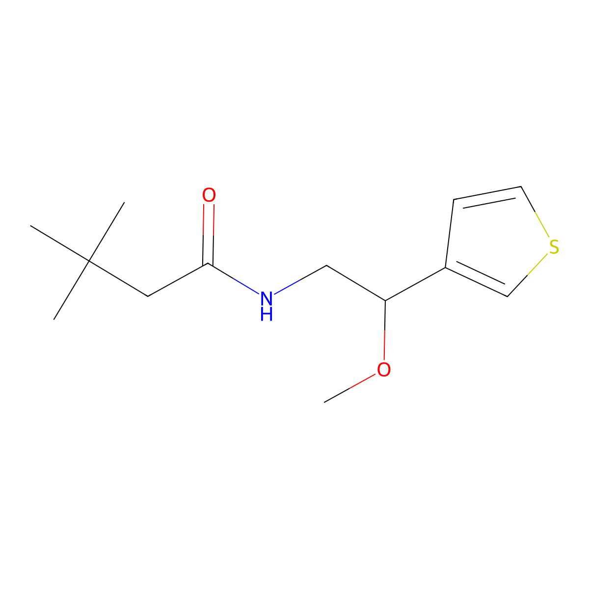 N-(2-methoxy-2-(thiophen-3-yl)ethyl)-3,3-dimethylbutanamide molecular structure, CAS 1448076-31-0