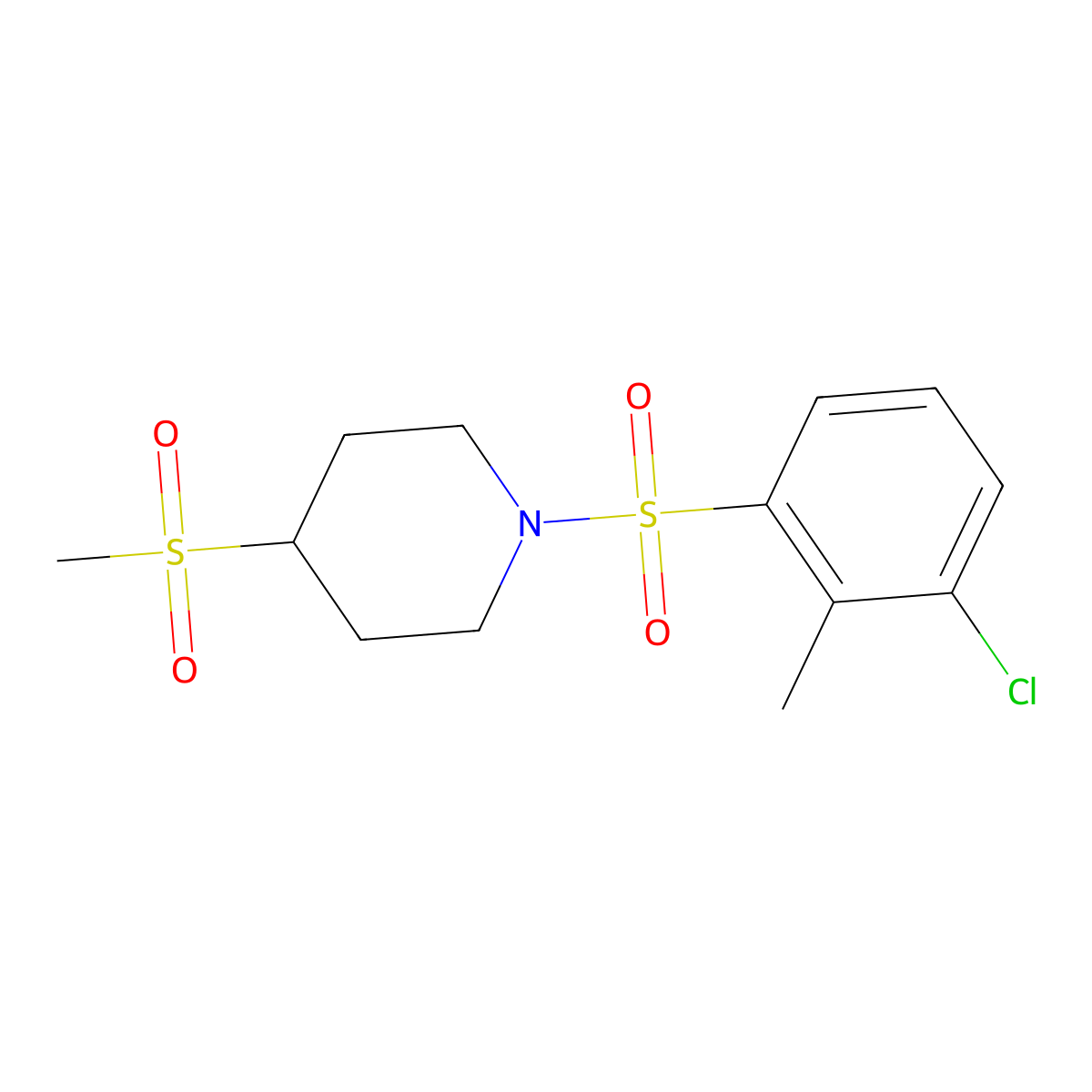 1-((3-Chloro-2-methylphenyl)sulfonyl)-4-(methylsulfonyl)piperidine molecular structure, CAS 1448076-33-2