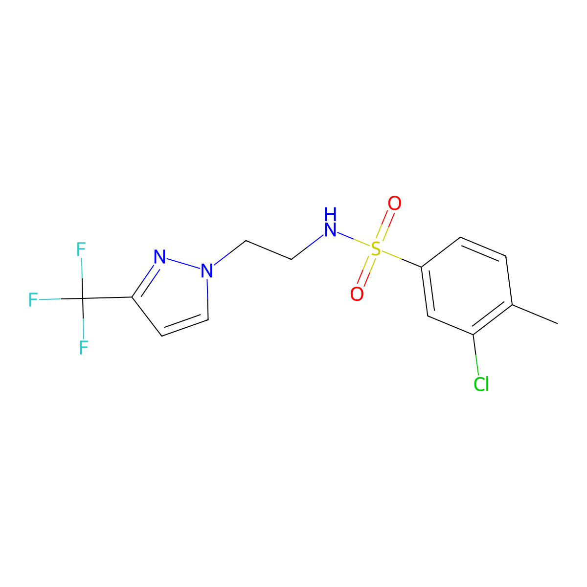 3-chloro-4-methyl-N-(2-(3-(trifluoromethyl)-1H-pyrazol-1-yl)ethyl)benzenesulfonamide molecular structure, CAS 1448076-36-5