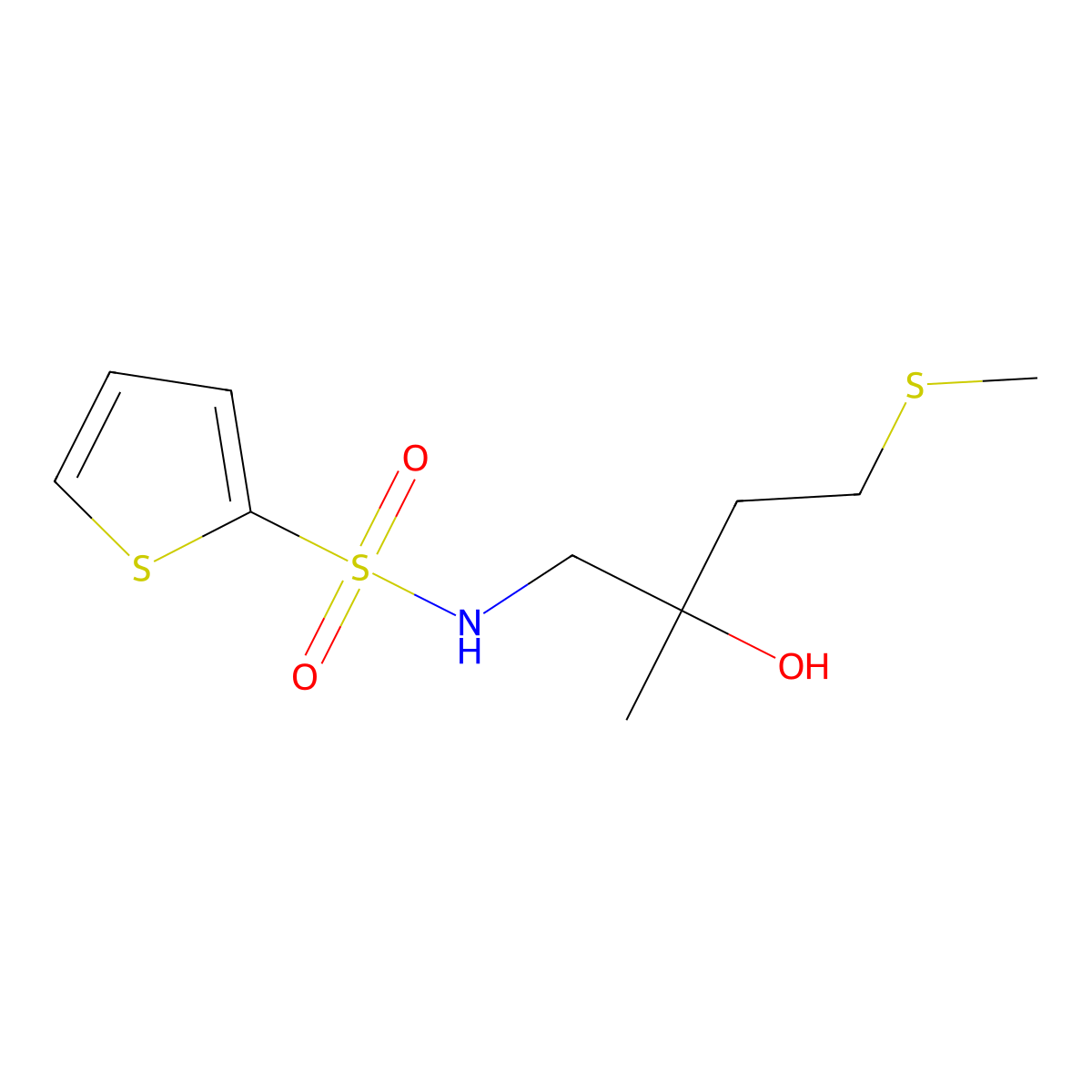 N-(2-hydroxy-2-methyl-4-(methylthio)butyl)thiophene-2-sulfonamide molecular structure, CAS 1448076-38-7