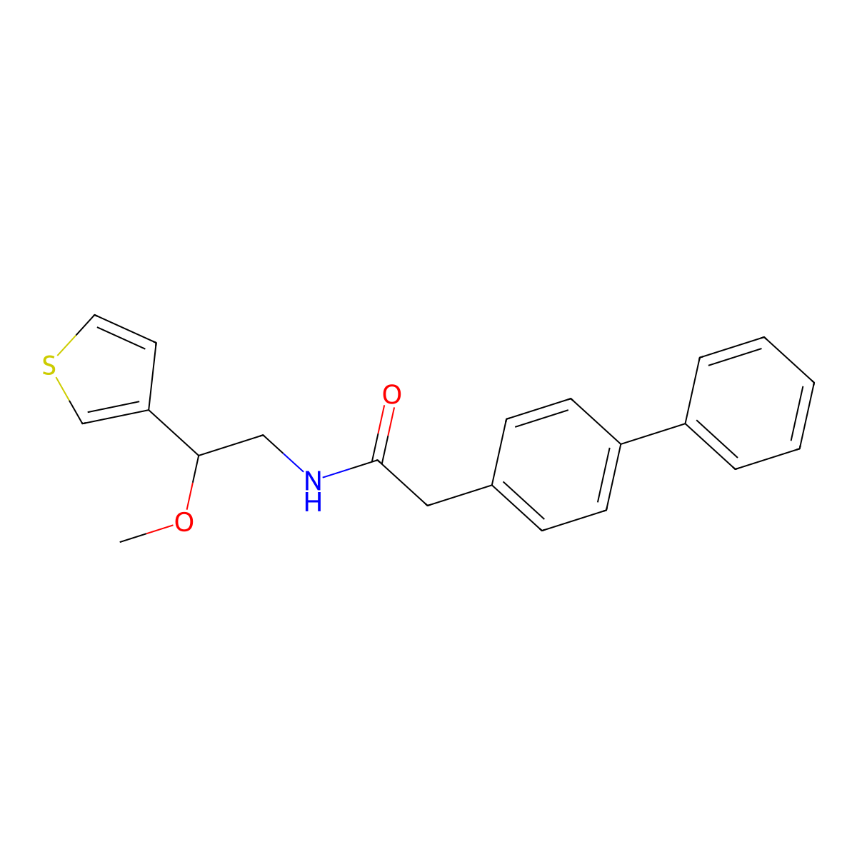 2-([1,1'-biphenyl]-4-yl)-N-(2-methoxy-2-(thiophen-3-yl)ethyl)acetamide molecular structure, CAS 1448076-40-1