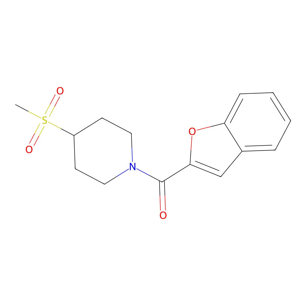Benzofuran-2-yl(4-(methylsulfonyl)piperidin-1-yl)methanone molecular structure, CAS 1448076-47-8