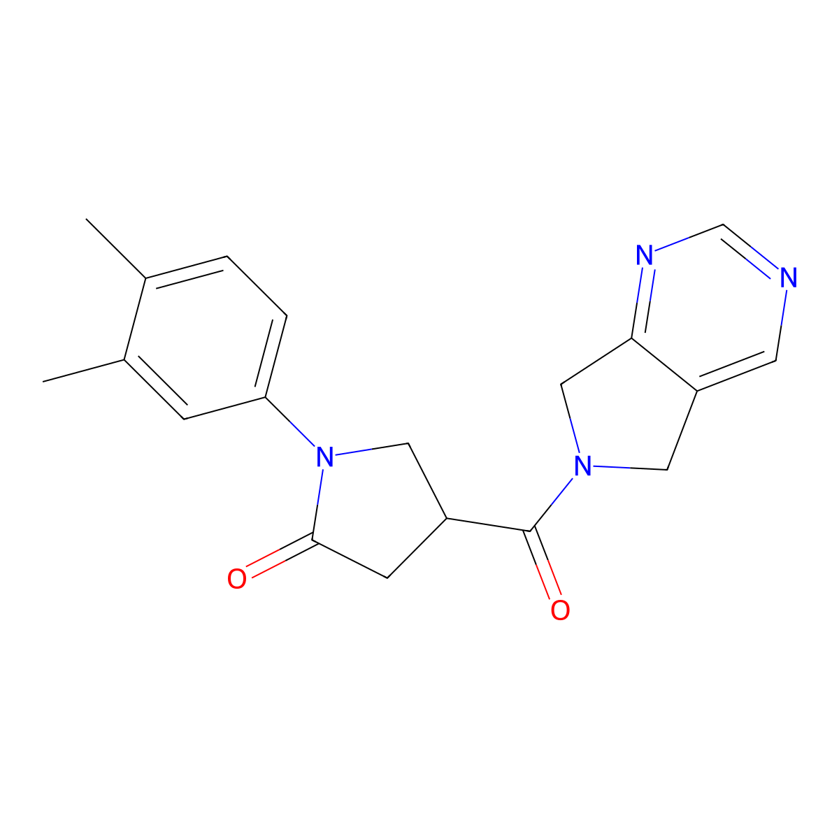 4-(6,7-dihydro-5H-pyrrolo[3,4-d]pyrimidine-6-carbonyl)-1-(3,4-dimethylphenyl)pyrrolidin-2-one molecular structure, CAS 1448076-51-4
