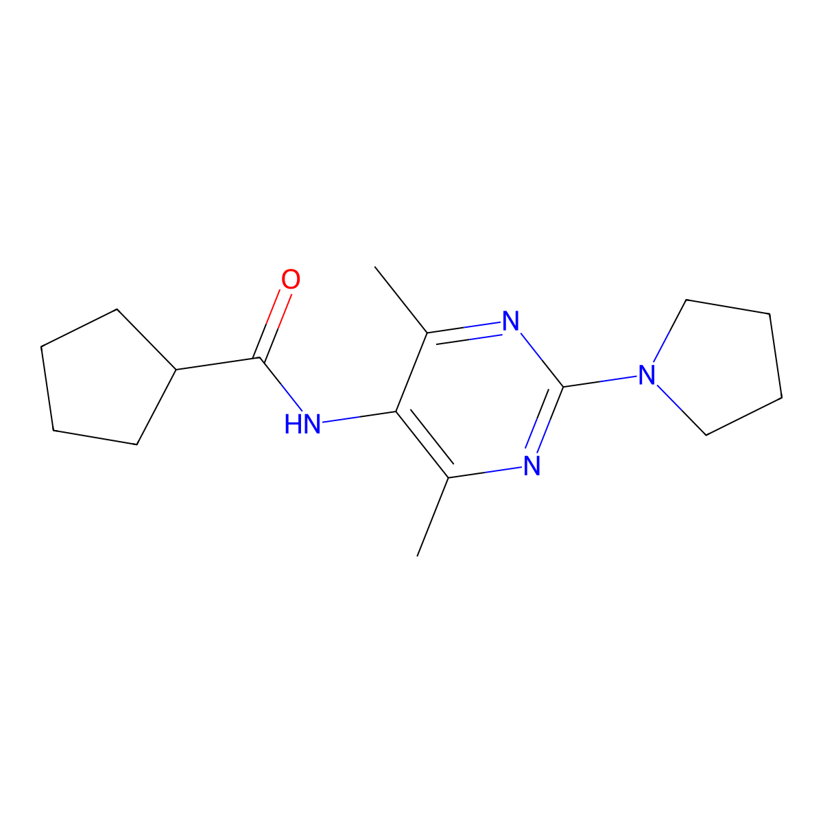 N-[4,6-Dimethyl-2-(pyrrolidin-1-YL)pyrimidin-5-YL]cyclopentanecarboxamide molecular structure, CAS 1448076-53-6