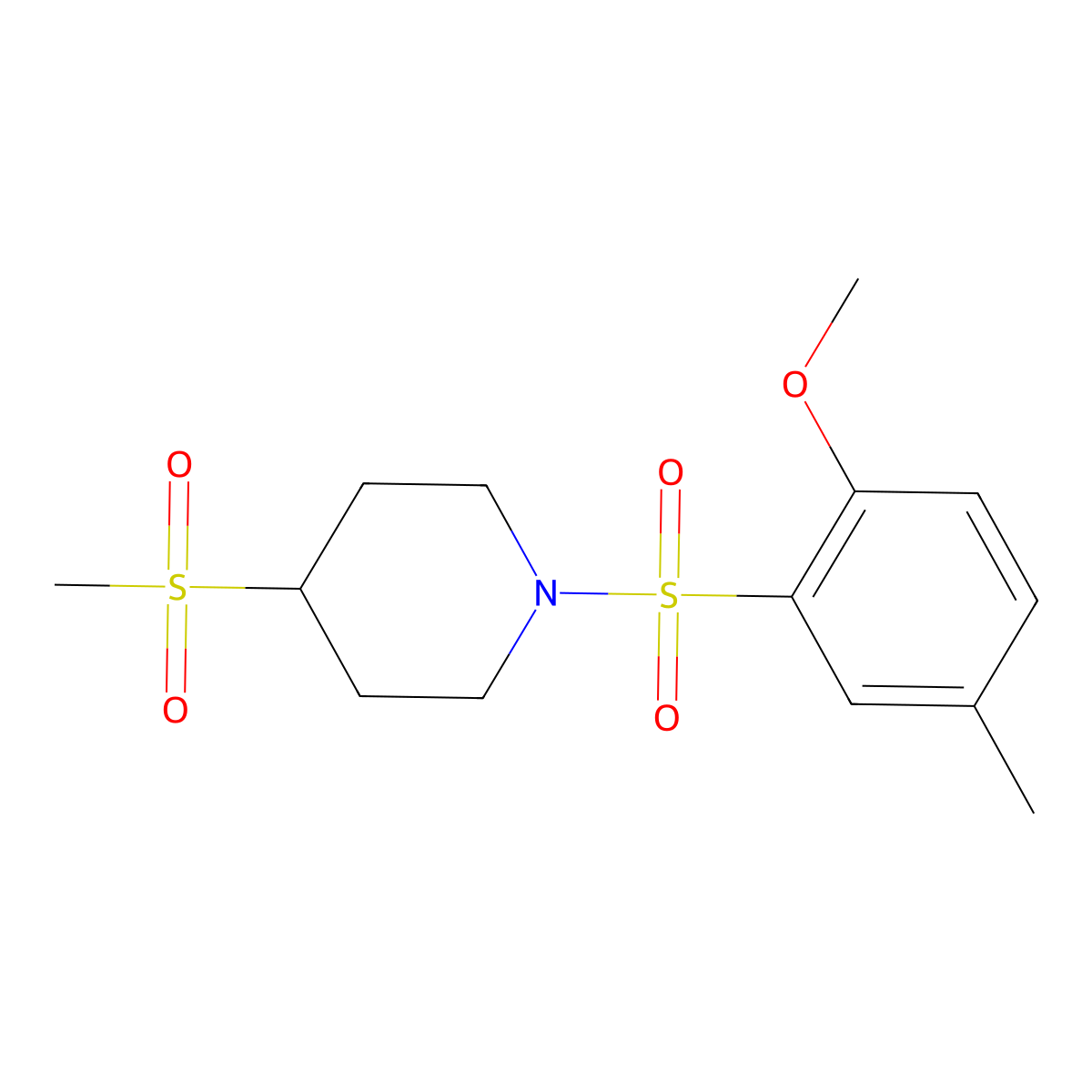 1-((2-Methoxy-5-methylphenyl)sulfonyl)-4-(methylsulfonyl)piperidine molecular structure, CAS 1448076-54-7