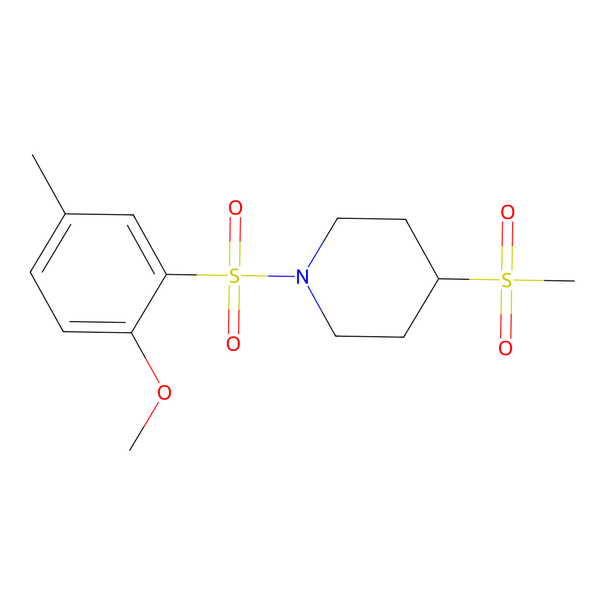 1-((2-Methoxy-5-methylphenyl)sulfonyl)-4-(methylsulfonyl)piperidine molecular structure, CAS 1448076-54-7