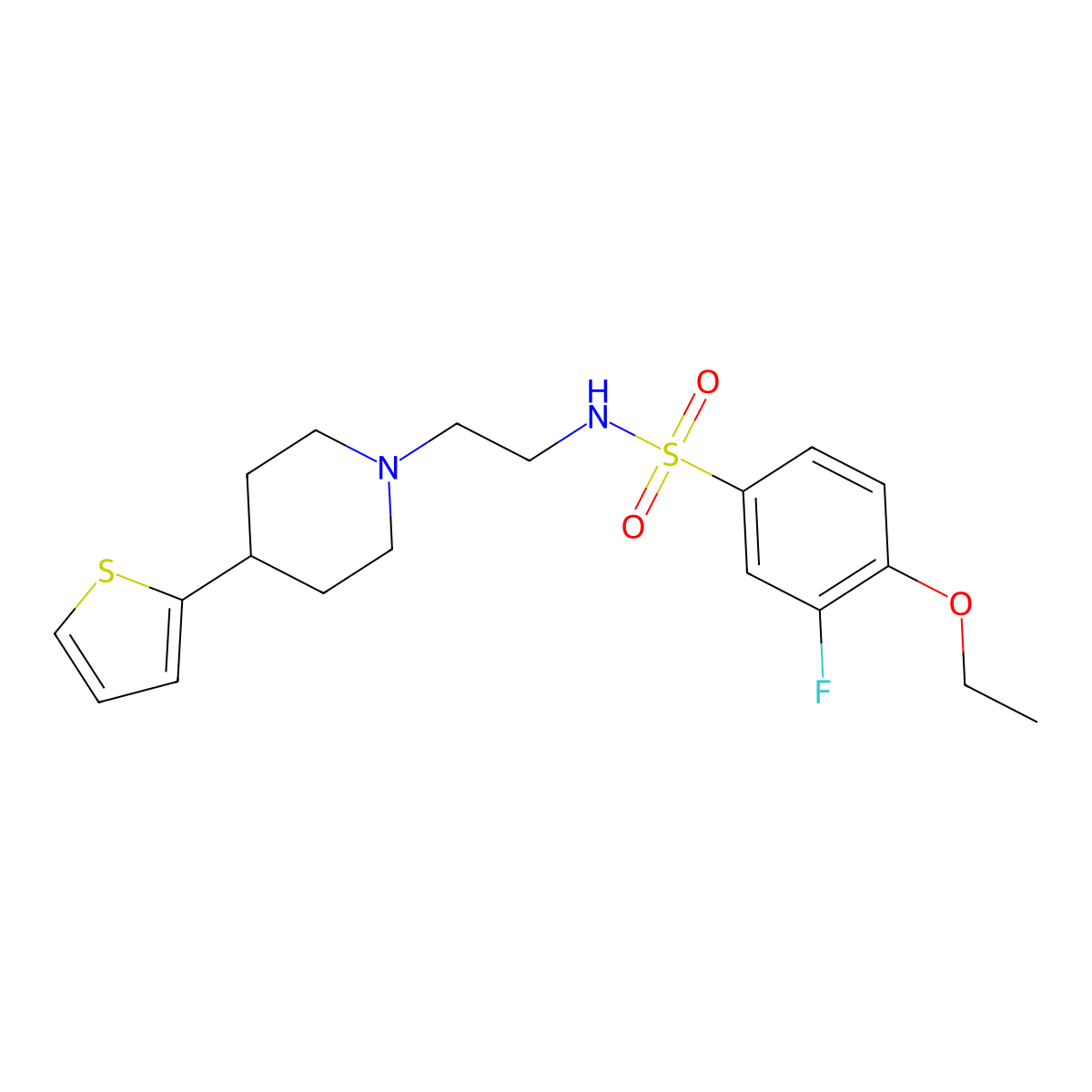 4-ethoxy-3-fluoro-N-(2-(4-(thiophen-2-yl)piperidin-1-yl)ethyl)benzenesulfonamide molecular structure, CAS 1448076-57-0