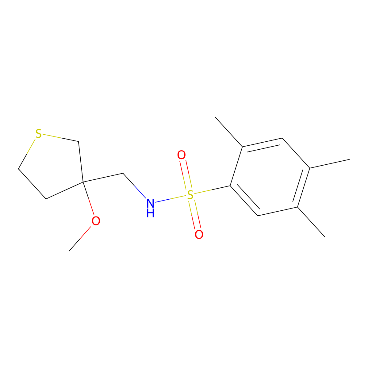N-((3-methoxytetrahydrothiophen-3-yl)methyl)-2,4,5-trimethylbenzenesulfonamide molecular structure, CAS 1448076-62-7