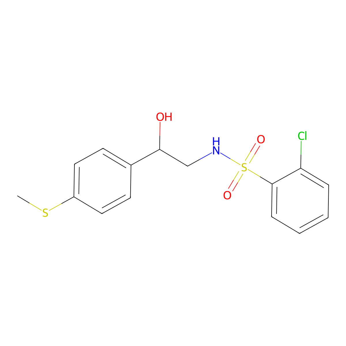 2-chloro-N-(2-hydroxy-2-(4-(methylthio)phenyl)ethyl)benzenesulfonamide molecular structure, CAS 1448076-63-8