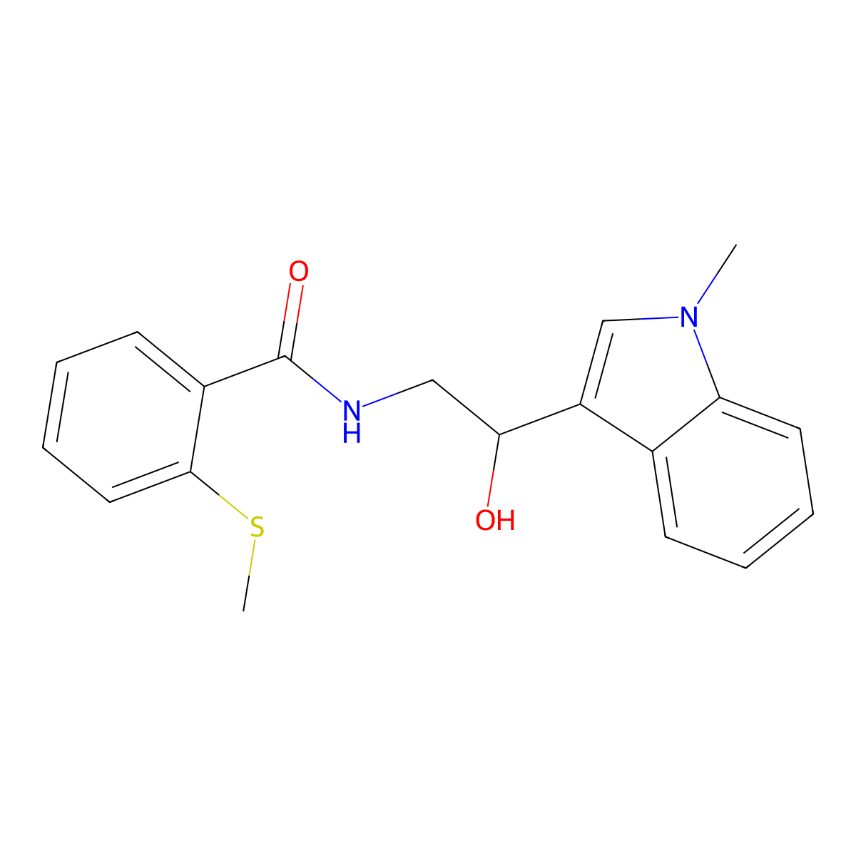 N-(2-hydroxy-2-(1-methyl-1H-indol-3-yl)ethyl)-2-(methylthio)benzamide molecular structure, CAS 1448076-66-1