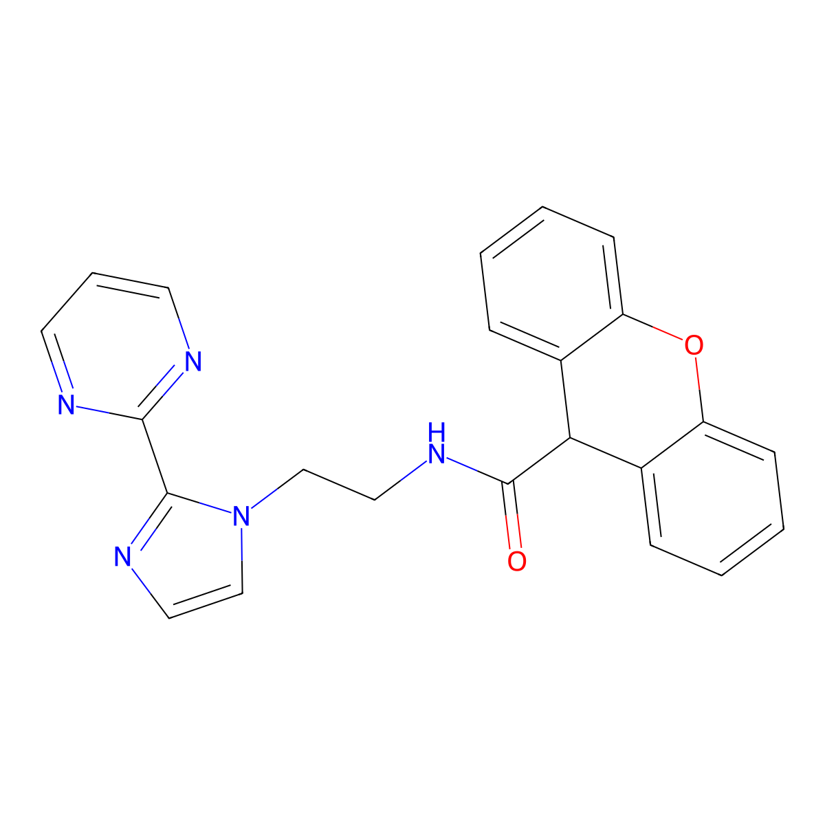N-(2-(2-(pyrimidin-2-yl)-1H-imidazol-1-yl)ethyl)-9H-xanthene-9-carboxamide molecular structure, CAS 1448076-68-3