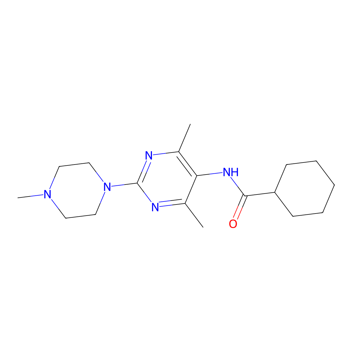 N-[4,6-dimethyl-2-(4-methylpiperazin-1-yl)pyrimidin-5-yl]cyclohexanecarboxamide molecular structure, CAS 1448076-69-4