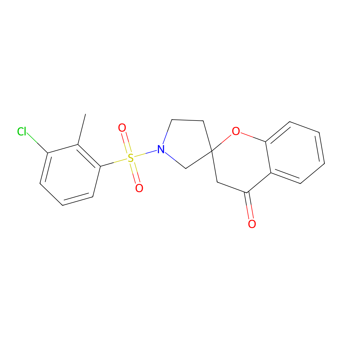 1'-((3-Chloro-2-methylphenyl)sulfonyl)spiro[chroman-2,3'-pyrrolidin]-4-one molecular structure, CAS 1448076-70-7