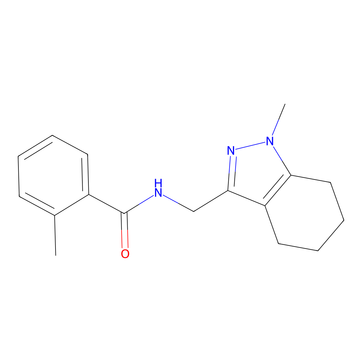 2-methyl-N-[(1-methyl-4,5,6,7-tetrahydro-1H-indazol-3-yl)methyl]benzamide molecular structure, CAS 1448076-76-3