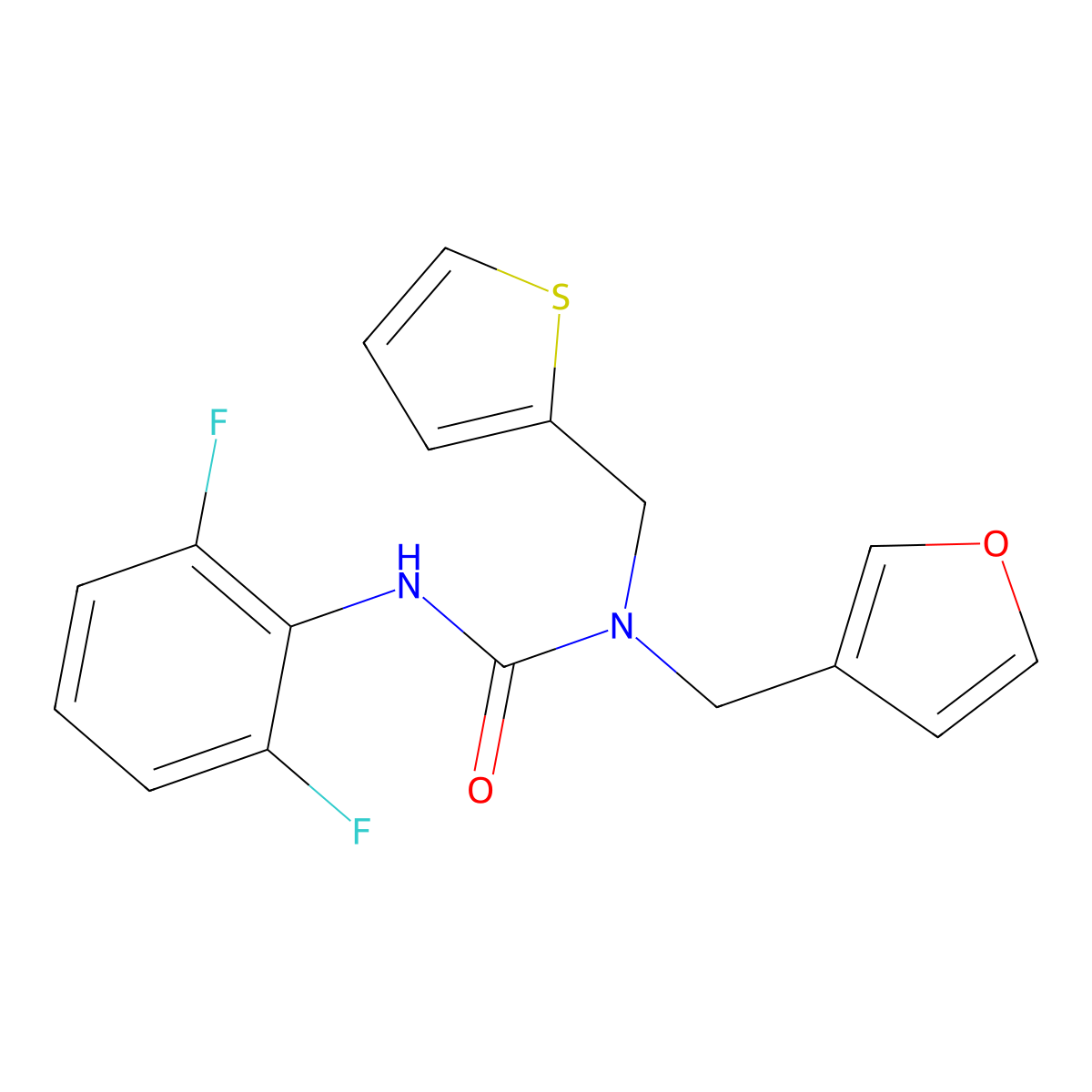 3-(2,6-Difluorophenyl)-1-(furan-3-ylmethyl)-1-(thiophen-2-ylmethyl)urea molecular structure, CAS 1448076-82-1