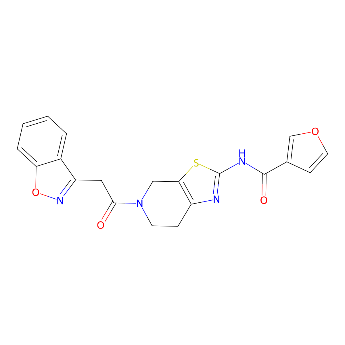 N-(5-(2-(benzo[d]isoxazol-3-yl)acetyl)-4,5,6,7-tetrahydrothiazolo[5,4-c]pyridin-2-yl)furan-3-carboxamide molecular structure, CAS 1448076-84-3