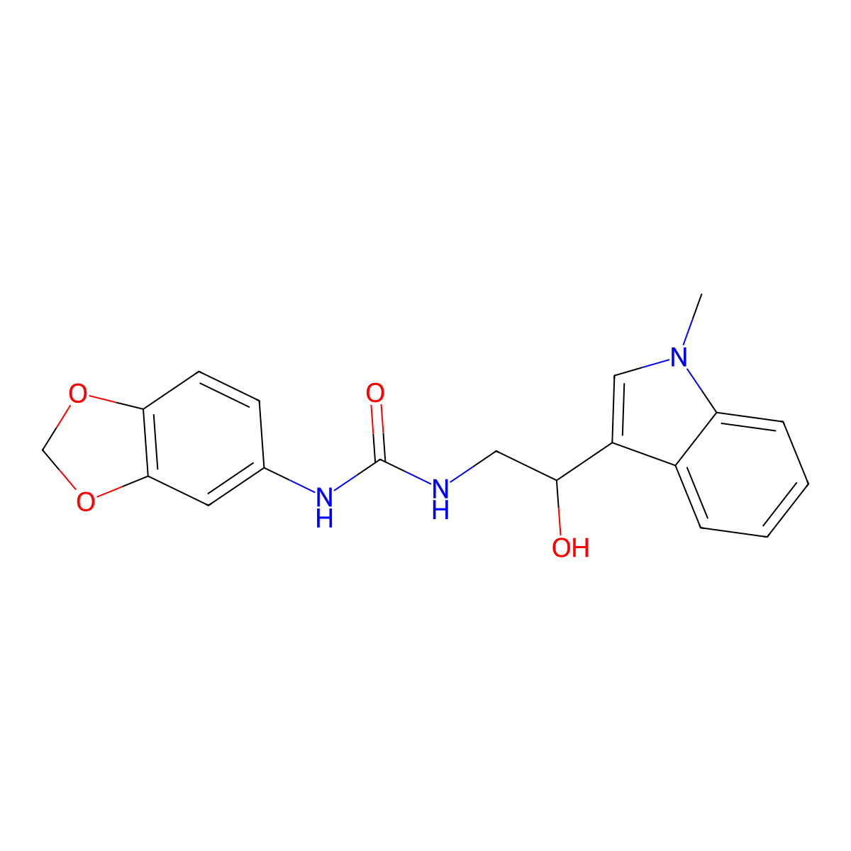 1-(benzo[d][1,3]dioxol-5-yl)-3-(2-hydroxy-2-(1-methyl-1H-indol-3-yl)ethyl)urea molecular structure, CAS 1448076-92-3