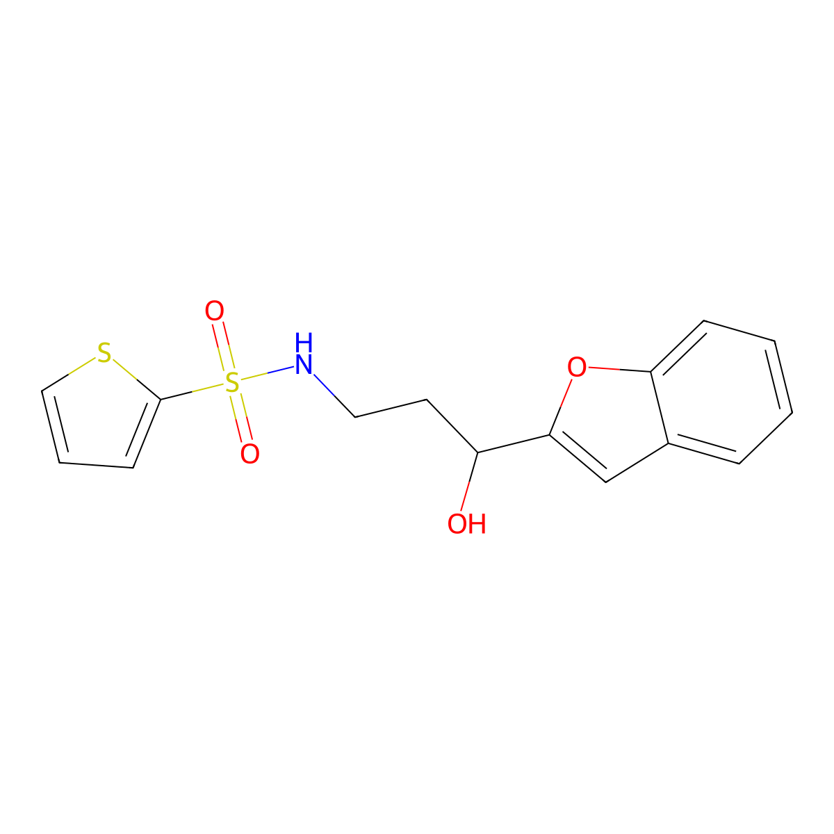 N-(3-(benzofuran-2-yl)-3-hydroxypropyl)thiophene-2-sulfonamide molecular structure, CAS 1448076-99-0