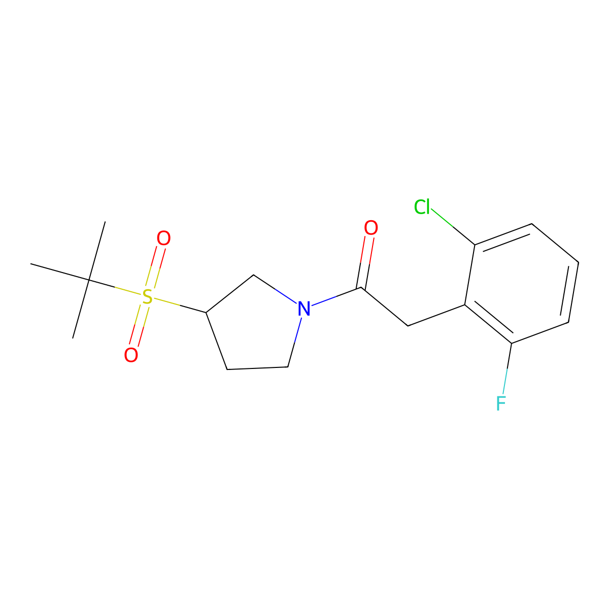 1-(3-(Tert-butylsulfonyl)pyrrolidin-1-yl)-2-(2-chloro-6-fluorophenyl)ethanone molecular structure, CAS 1448077-08-4