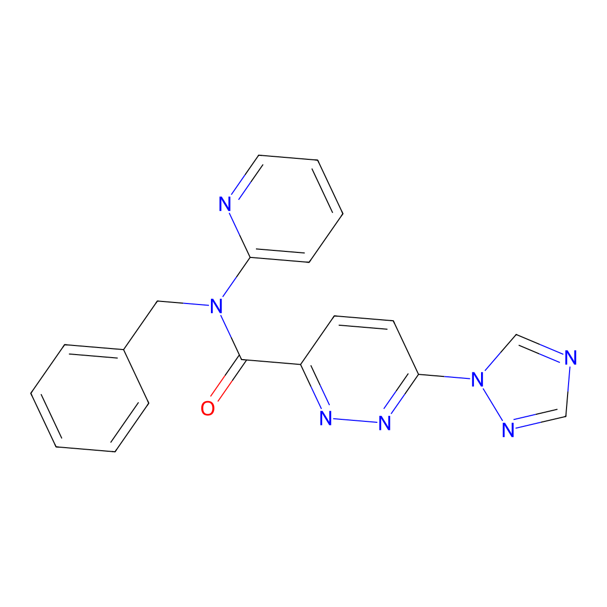 N-benzyl-N-(pyridin-2-yl)-6-(1H-1,2,4-triazol-1-yl)pyridazine-3-carboxamide molecular structure, CAS 1448077-11-9