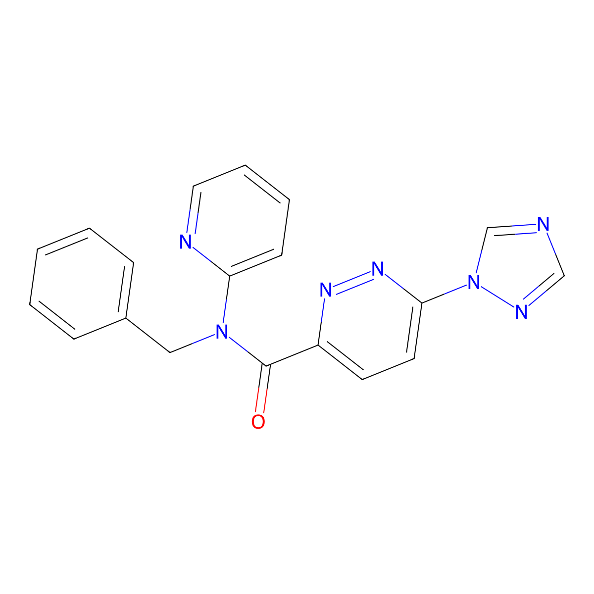 N-benzyl-N-(pyridin-2-yl)-6-(1H-1,2,4-triazol-1-yl)pyridazine-3-carboxamide molecular structure, CAS 1448077-11-9