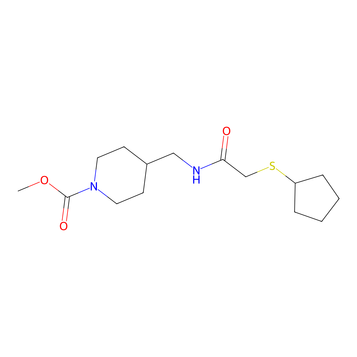 Methyl 4-((2-(cyclopentylthio)acetamido)methyl)piperidine-1-carboxylate molecular structure, CAS 1448077-16-4