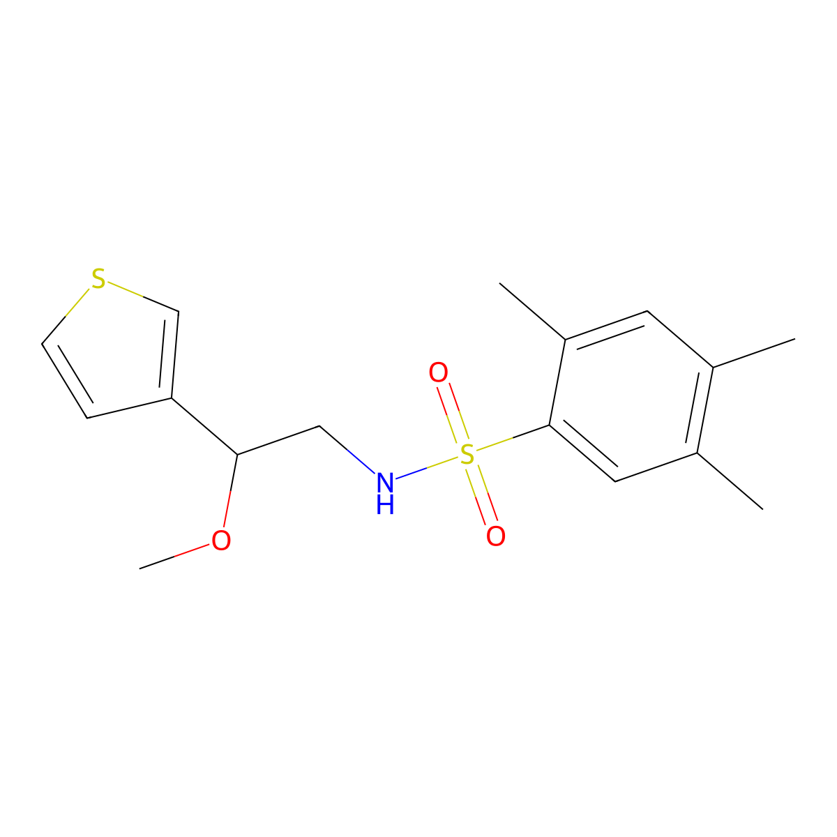 N-(2-methoxy-2-(thiophen-3-yl)ethyl)-2,4,5-trimethylbenzenesulfonamide molecular structure, CAS 1448077-17-5