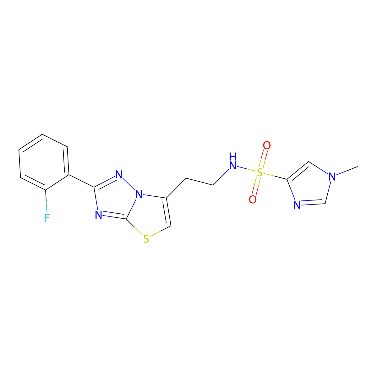 N-(2-(2-(2-fluorophenyl)thiazolo[3,2-b][1,2,4]triazol-6-yl)ethyl)-1-methyl-1H-imidazole-4-sulfonamide molecular structure, CAS 1448077-18-6