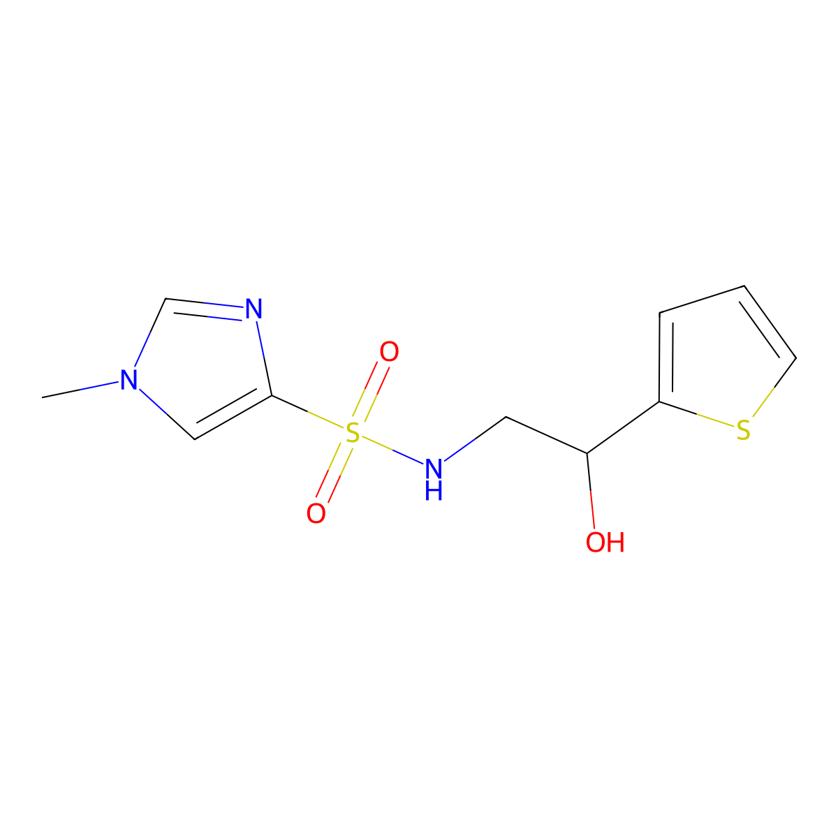 N-[2-hydroxy-2-(thiophen-2-yl)ethyl]-1-methyl-1H-imidazole-4-sulfonamide molecular structure, CAS 1448077-24-4