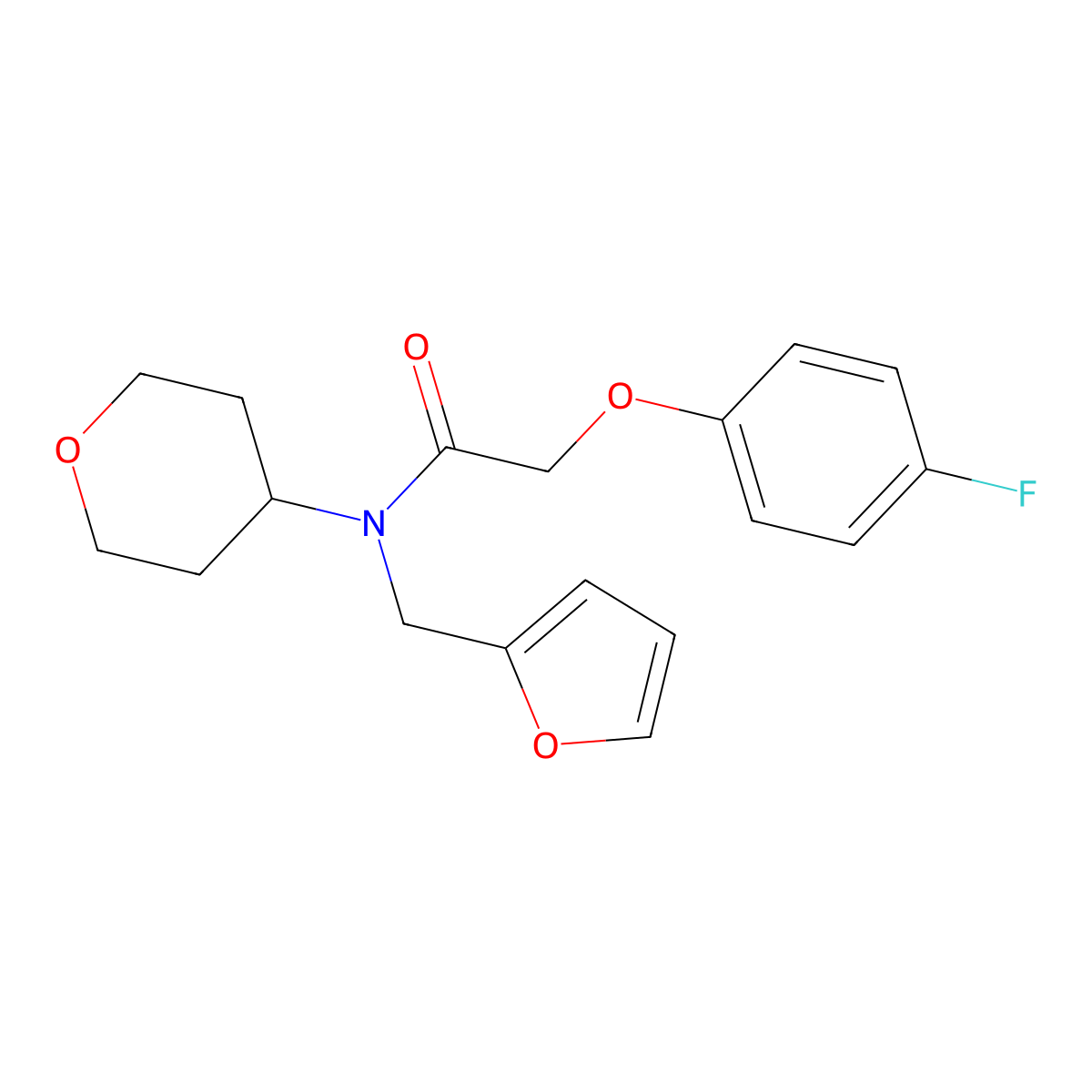 2-(4-fluorophenoxy)-N-(furan-2-ylmethyl)-N-(tetrahydro-2H-pyran-4-yl)acetamide molecular structure, CAS 1448077-25-5