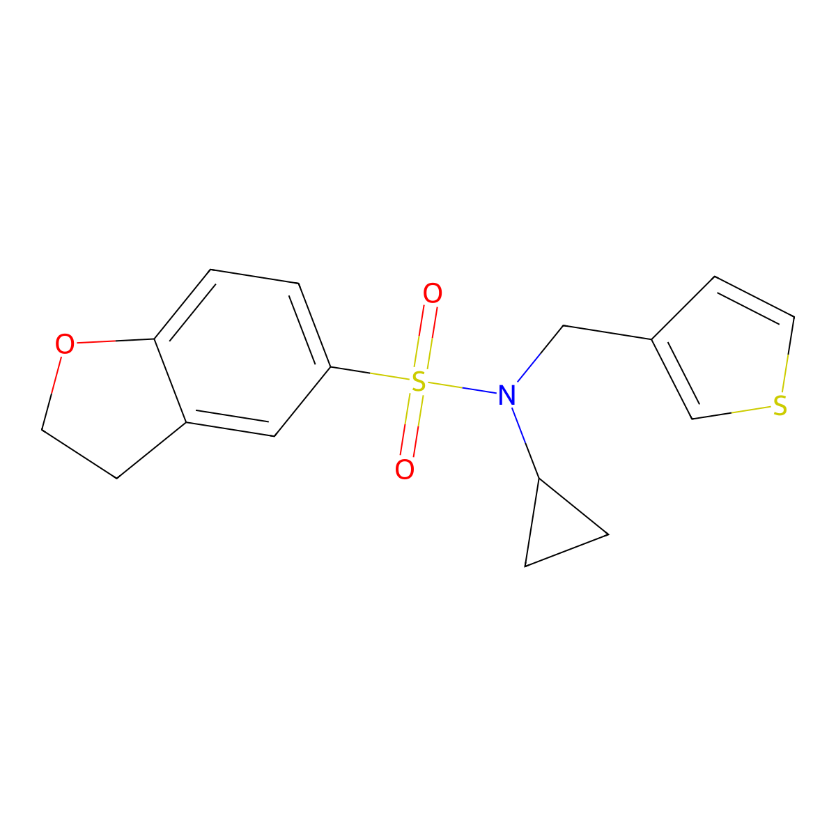 N-cyclopropyl-N-(thiophen-3-ylmethyl)-2,3-dihydrobenzofuran-5-sulfonamide molecular structure, CAS 1448077-26-6