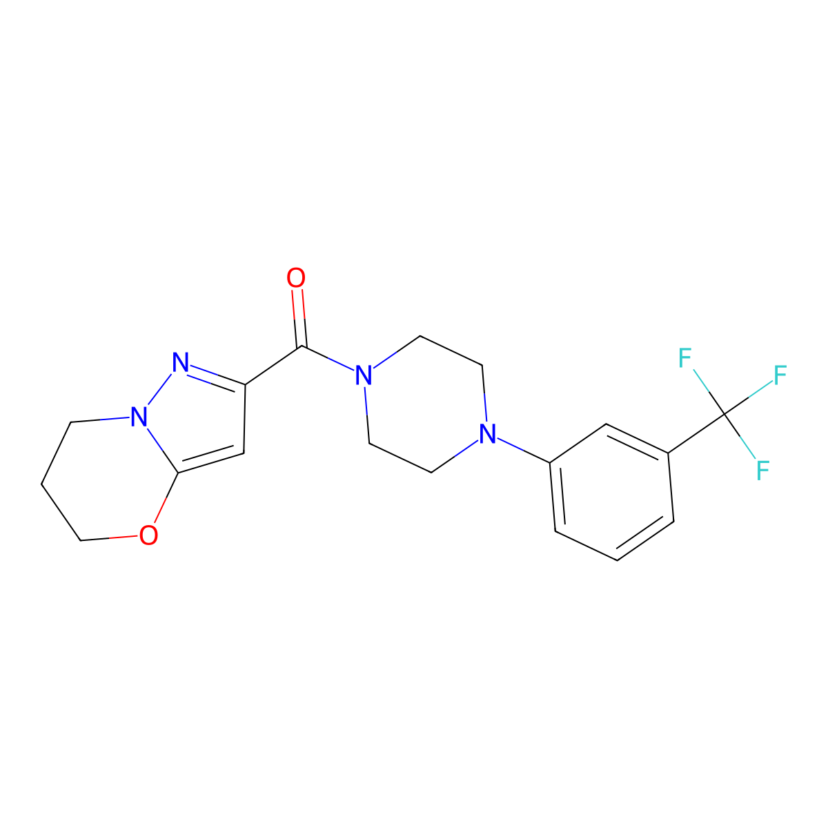 (6,7-dihydro-5H-pyrazolo[5,1-b][1,3]oxazin-2-yl)(4-(3-(trifluoromethyl)phenyl)piperazin-1-yl)methanone molecular structure, CAS 1448077-27-7