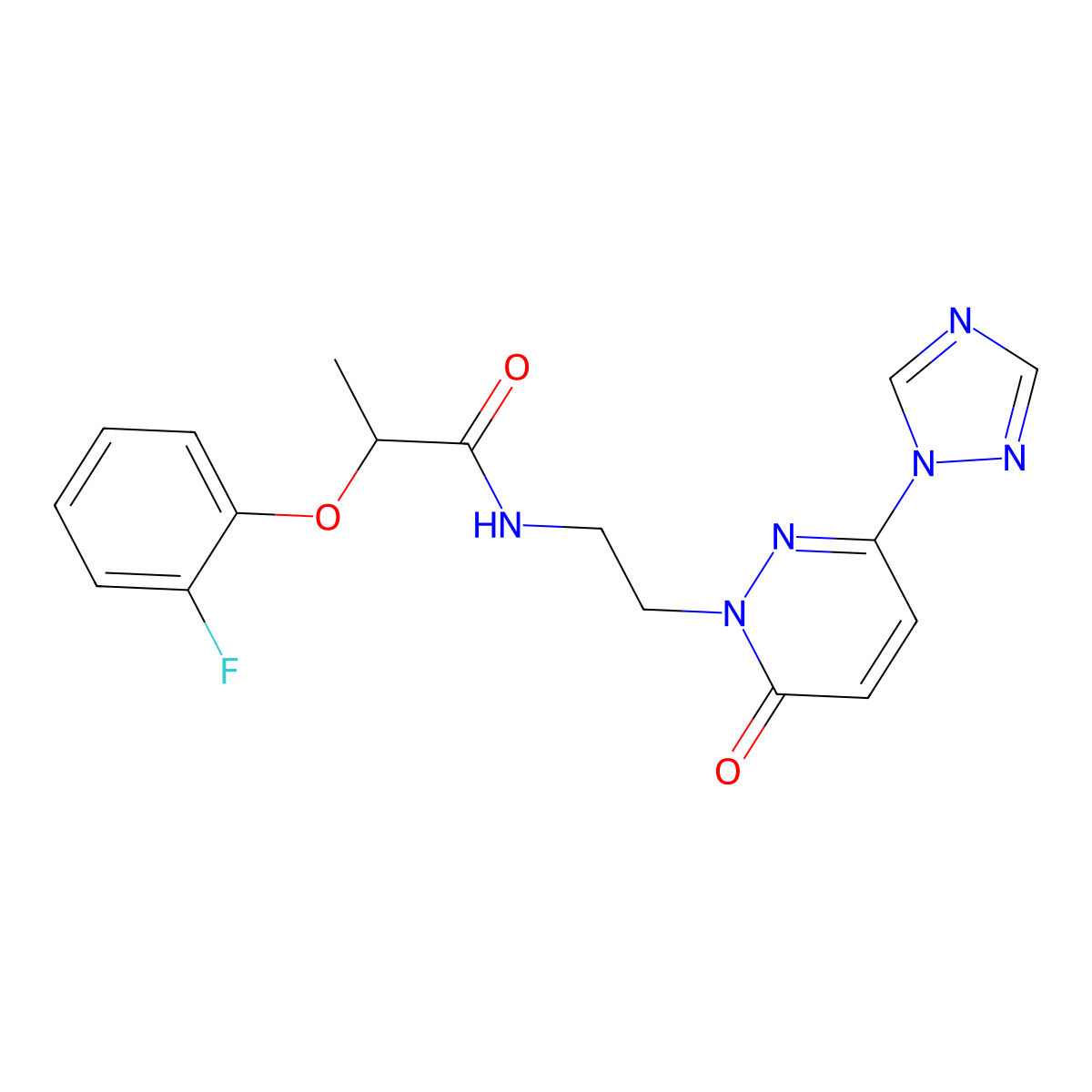 2-(2-fluorophenoxy)-N-(2-(6-oxo-3-(1H-1,2,4-triazol-1-yl)pyridazin-1(6H)-yl)ethyl)propanamide molecular structure, CAS 1448077-29-9