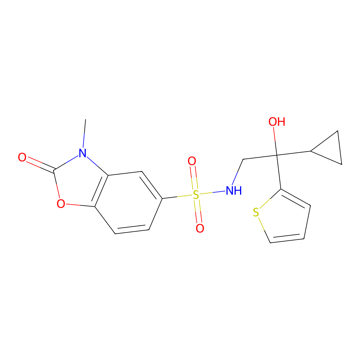 N-(2-cyclopropyl-2-hydroxy-2-(thiophen-2-yl)ethyl)-3-methyl-2-oxo-2,3-dihydrobenzo[d]oxazole-5-sulfonamide molecular structure, CAS 1448077-30-2
