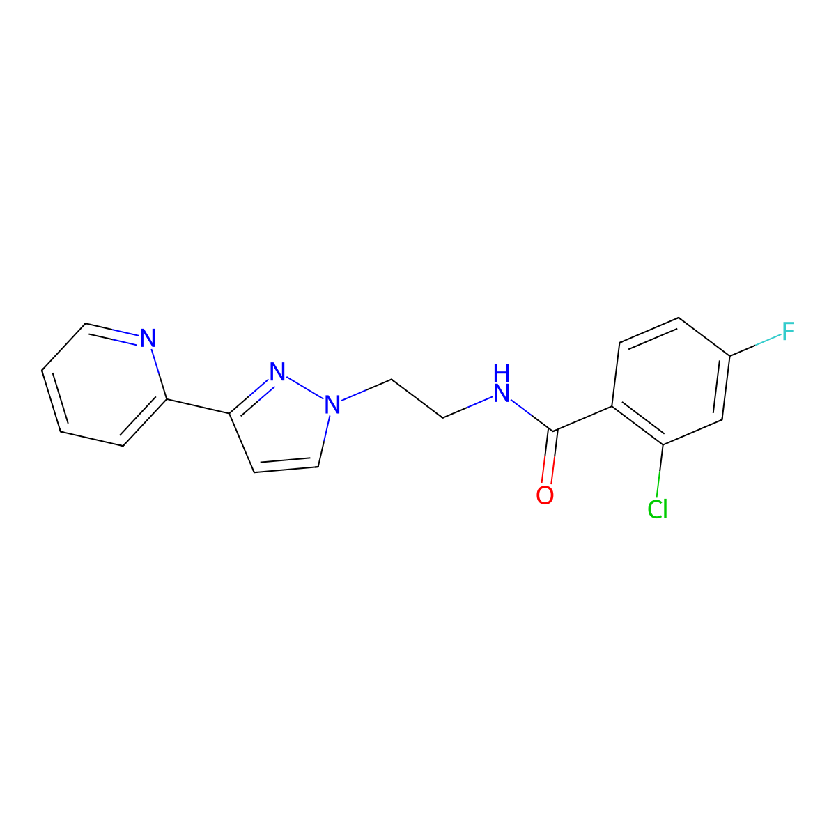 2-chloro-4-fluoro-N-{2-[3-(pyridin-2-yl)-1H-pyrazol-1-yl]ethyl}benzamide molecular structure, CAS 1448077-32-4